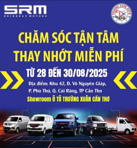 CHƯƠNG TRÌNH THAY NHỚT MIỄN PHÍ XE SRM NGÀY 28-30/09/2025